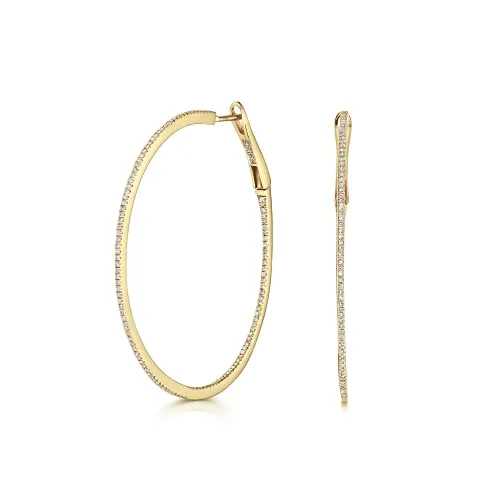0.75ct Gold Diamond Hoop Earrings 43MM 